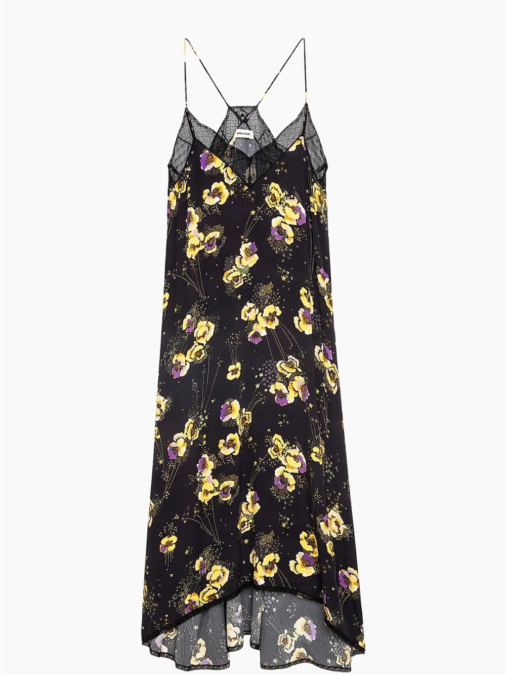 Zadig & Voltaire Black Floral Slip Dress with Yellow Accents